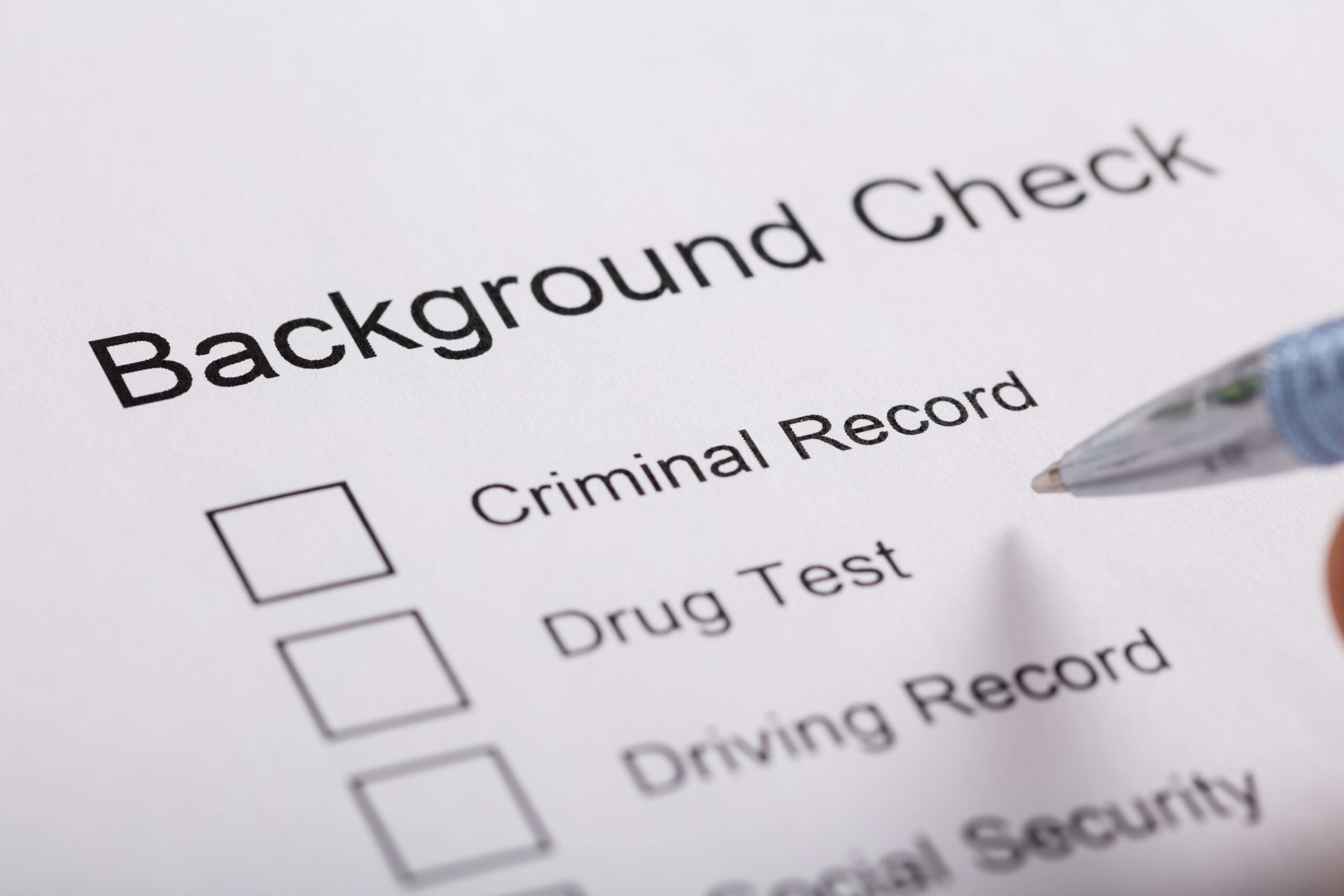 Document with title, "Background Check" and three checkboxes.